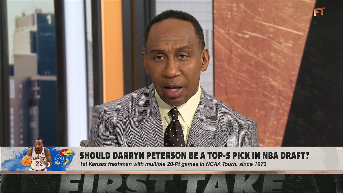 Stephen A. Smith on Darryn Peterson after losing to St. John’s: “Every single game we find ourselves asking, 'What is he doing?' That is not an investment that you can trust with the number one overall pick in the NBA Draft.” (via First Take)