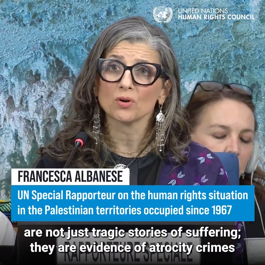 “My report shows that torture extends far beyond prison walls, in what can only be described as a torturous environment imposed by Israel across the entire occupied Palestinian territory,” Francesca Albanese, UN Special Rapporteur oPt told the United Nations Human Rights Council in Geneva. #HRC61➜