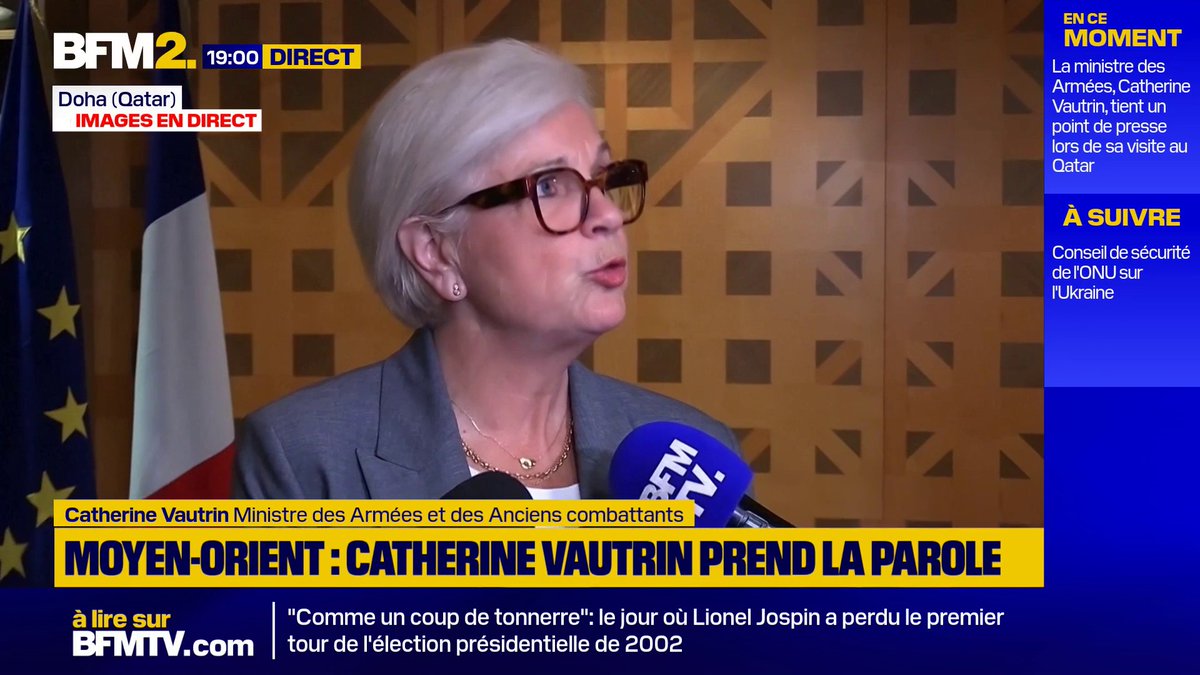 "La France est aux côtés des pays qui ont une défense à assurer", assure la ministre des Armées, Catherine Vautrin #BFM2