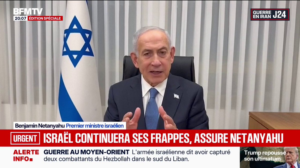 "Nous continuons à frapper très fort les Iraniens", assure Benjamin Netanyahu, Premier ministre israélien