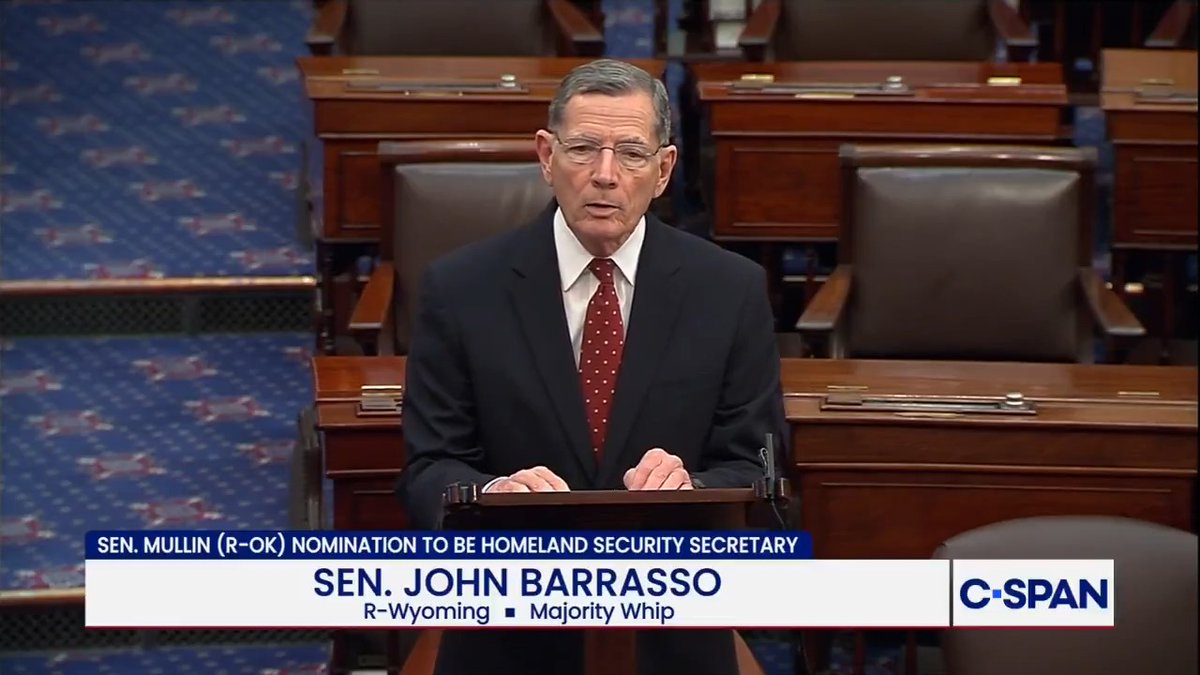 .Sen. John Barrasso on Markwayne Mullin nomination: "The sooner he's on the job, the safer, the stronger, and the more secure America will be. Markwayne is a servant leader in the truest sense."