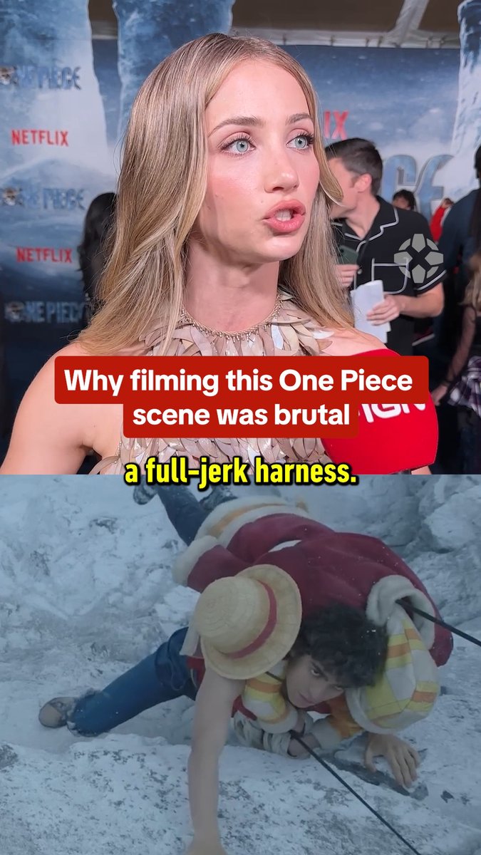 Iñaki Godoy and Emily Rudd went through it filming this climbing scene for the live-action One Piece.