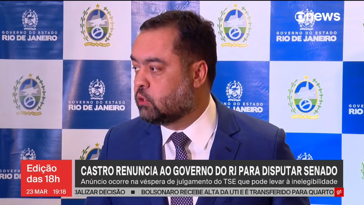 Cláudio Castro renúncia ao governo do Rio de Janeiro para disputar Senado. Anúncio ocorre na véspera de julgamento do TSE que pode levar à inelegibilidade. ➡ Assista à #GloboNews ao vivo: #Edição18