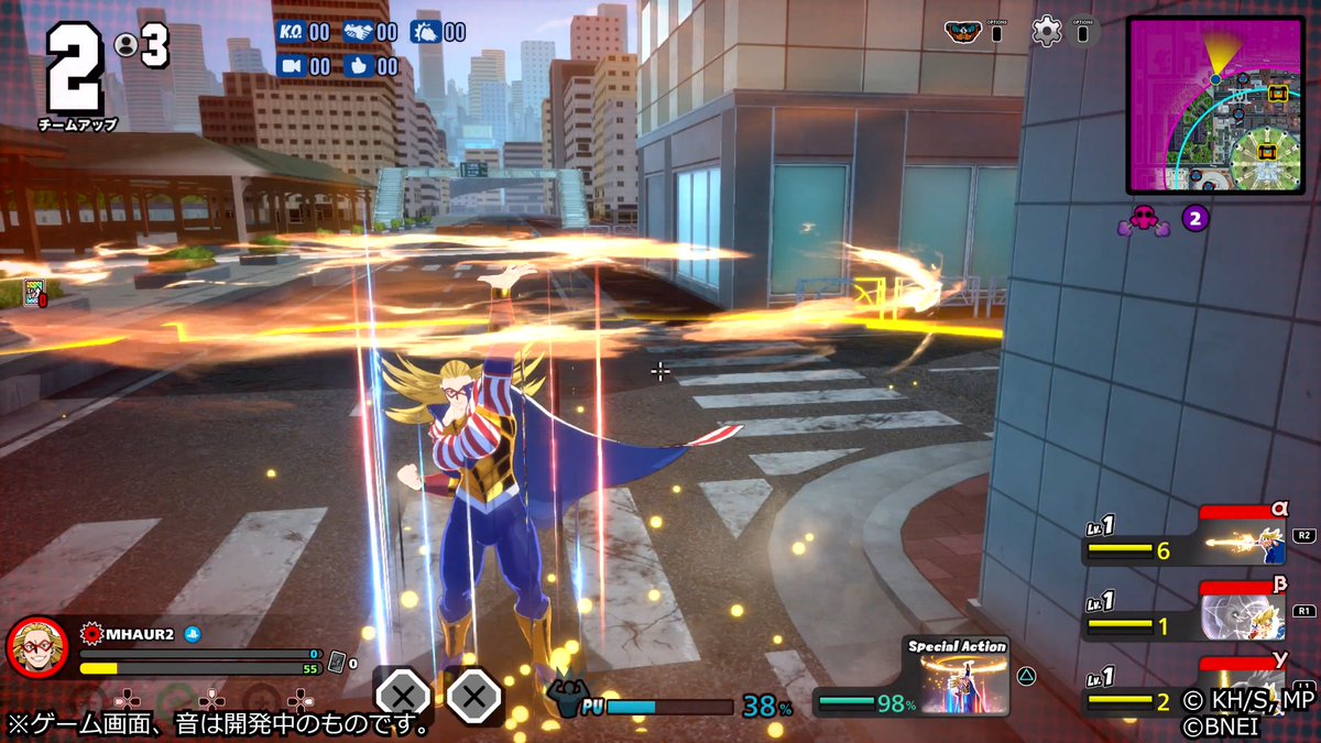 近日登場予定の #スターアンドストライプ の特殊アクションを紹介！ 特殊アクション「インバートエリア」 自身、もしくは味方を中心に特殊なエリアを展開する技。 エリア内では自身と味方へのエリアダメージがHP回復に変化する！ フェーズが進むごとに効果時間が短くなるので注意！ #ヒロアカUR