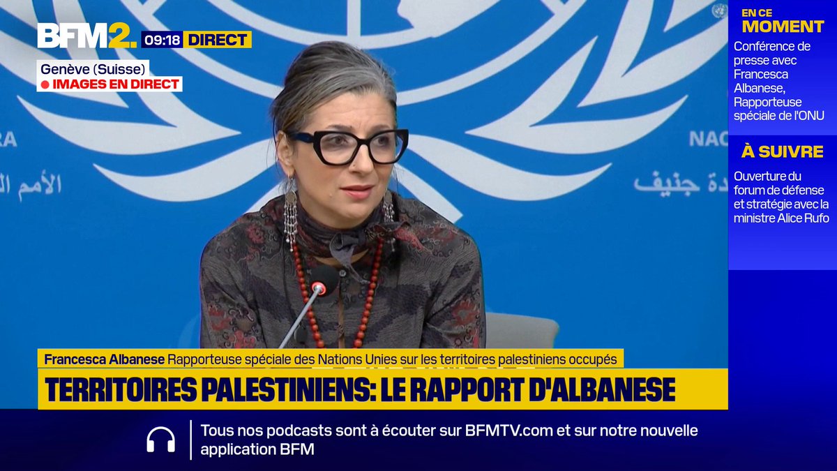 "C'est dommage que même des ministres d'États qui se disent démocratiques suivent cette machination de distraction" Francesca Albanese,rapporteuse spéciale sur les territoires palestiniens occupés répond à une question sur les propos de Jean-Noël Barrot qui demande sa démission