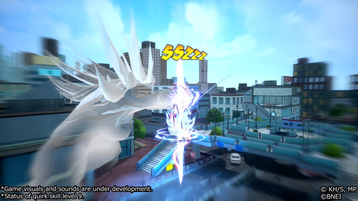 Star and Stripe's Quirk Skill γ:「Keraunos」 Dash toward the direction you aim, launching opponents into the air with a punch. Then, strike down a massive laser together with a clone of yourself—an attack that embodies “New Order”. It’s also great as a movement skill! #MHUR