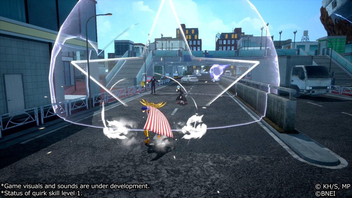 Star and Stripe’s Quirk Skill β :「Zero Air」 Create a vacuum at the targeted location, pulling opponents toward its center. Hold the button to adjust where the skill will deploy. Use it as the start of your offense and try mixing it with Star and Stripe’s other skills! #MHUR