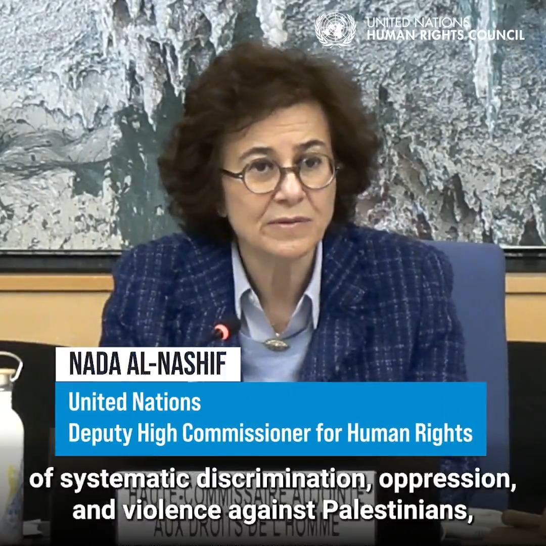 Palestine | "Israel’s actions in the West Bank amount to an institutionalized regime of systematic discrimination, oppression and violence against Palestinians, largely aimed at their subjugation and permanent dispossession," Nada Al-Nashif told the United Nations Human Rights Council. #HRC61