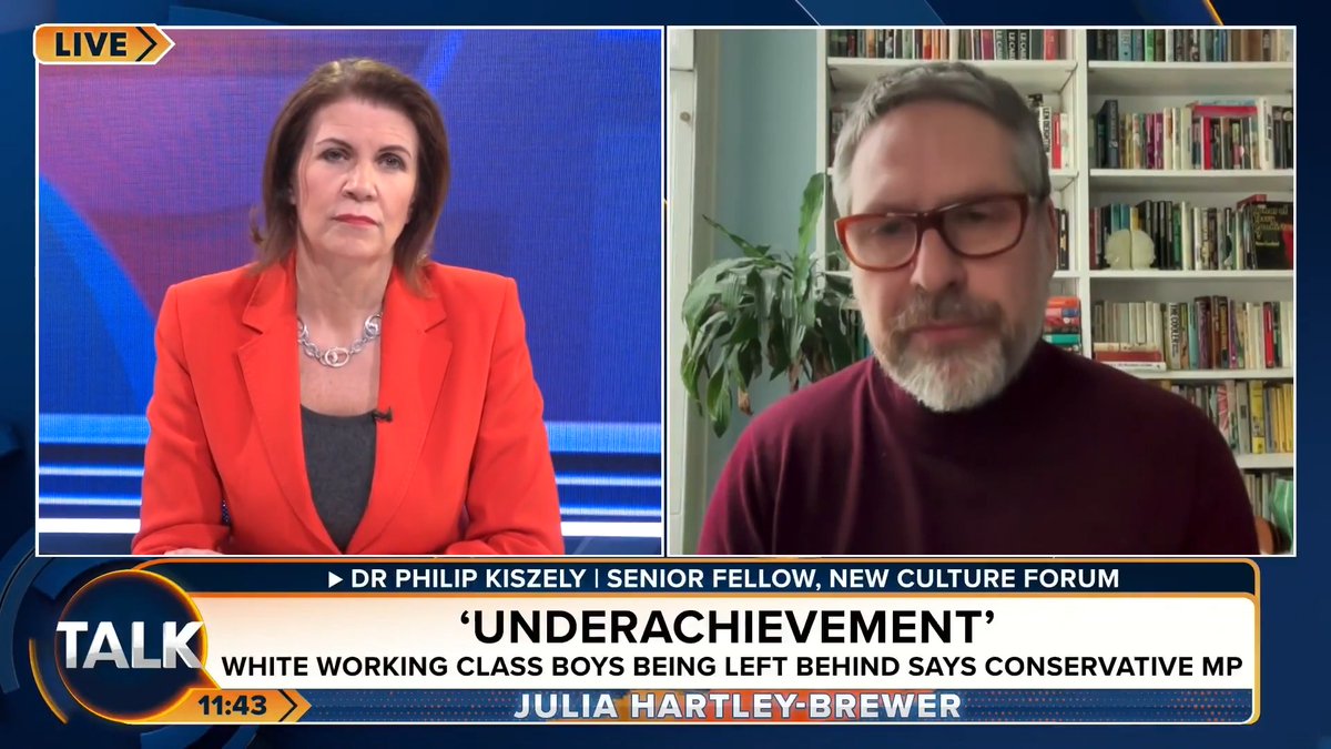 🚨"If there is any kind of racism in this country, then it is clearly anti-white racism." New Culture Forum's Philip Kiszely says Britain's education system is "two-tier" with white working-class boys being treated as "second-class citizens". Julia Hartley-Brewer | Dr Philip Kiszely