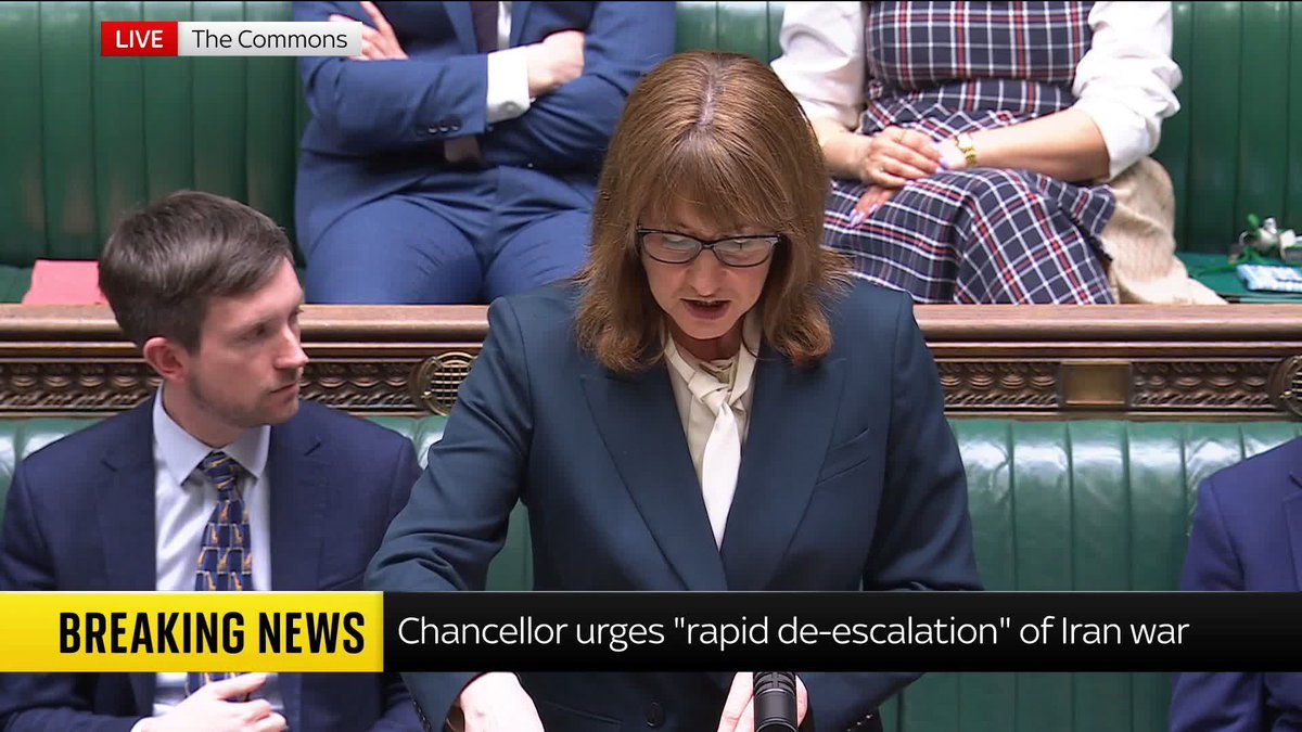 "It is time to put our country first" Chancellor Rachel Reeves has called on opposition parties to support her measure to limit the impact of the Iran war on energy prices 📺 Sky 501, Virgin 602, Freeview 233 and YouTube