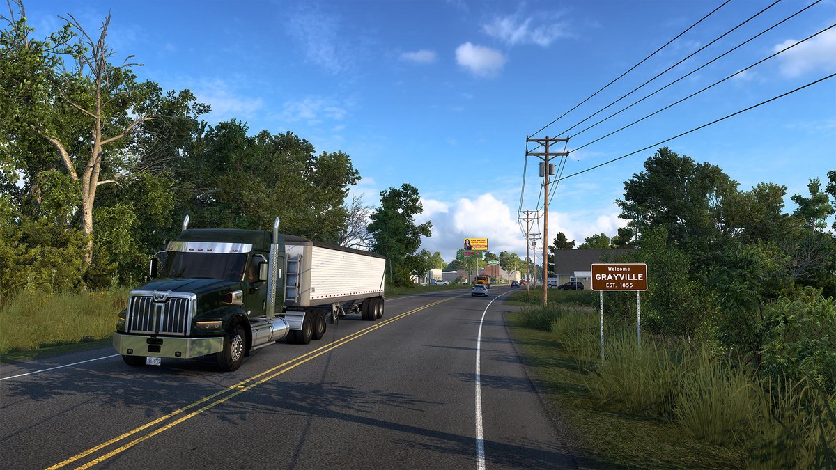 We are back with another preview of Illinois' settlements! 🏘️ In this upcoming map expansion for American Truck Simulator, you will drive through beautiful towns like Galena, Rushville, Grayville, and others! 🚛💨 See more here 👇