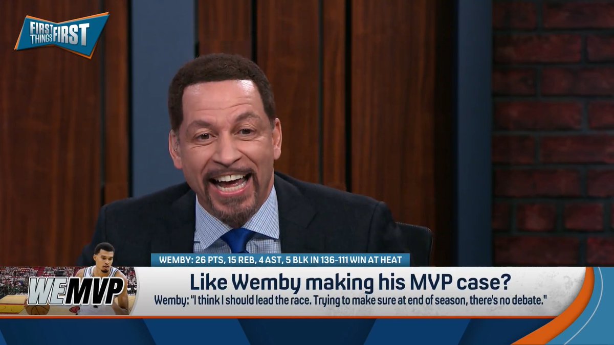 Wemby: “I think I should lead the [MVP] race.” Chris Broussard reacts: “I don’t like it…. I LOVE THIS!!!!… Wemby is here for the smoke! He wants it all!… Wemby is not here to make friends. He is here to dominate the league.”