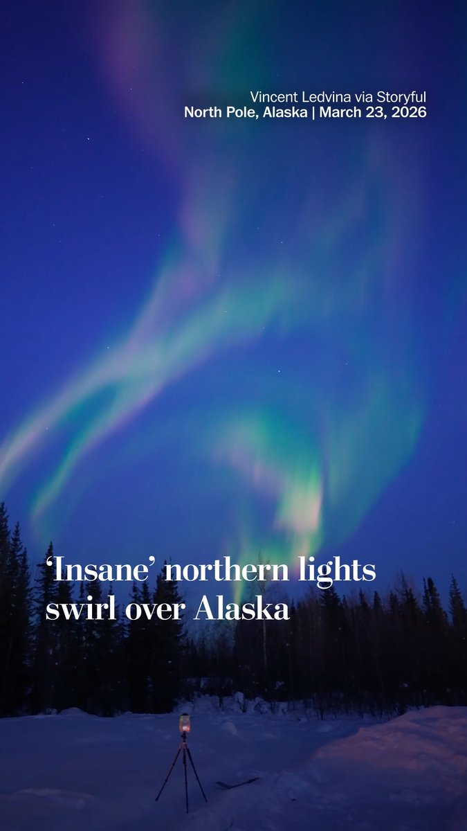The northern lights danced above North Pole, Alaska, on March 23, according to footage that onlooker Vincent Ledvina says he filmed at twilight from his driveway. “Incredible motion and color, one of the best of the season,” Ledvina said.
