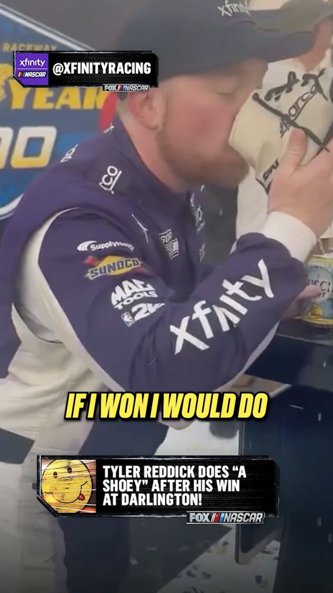 “You’re telling me that drinking beer out of your racing shoe is different than eating a booger?” Yeah. Reddick’s Darlington shoey came up 😂