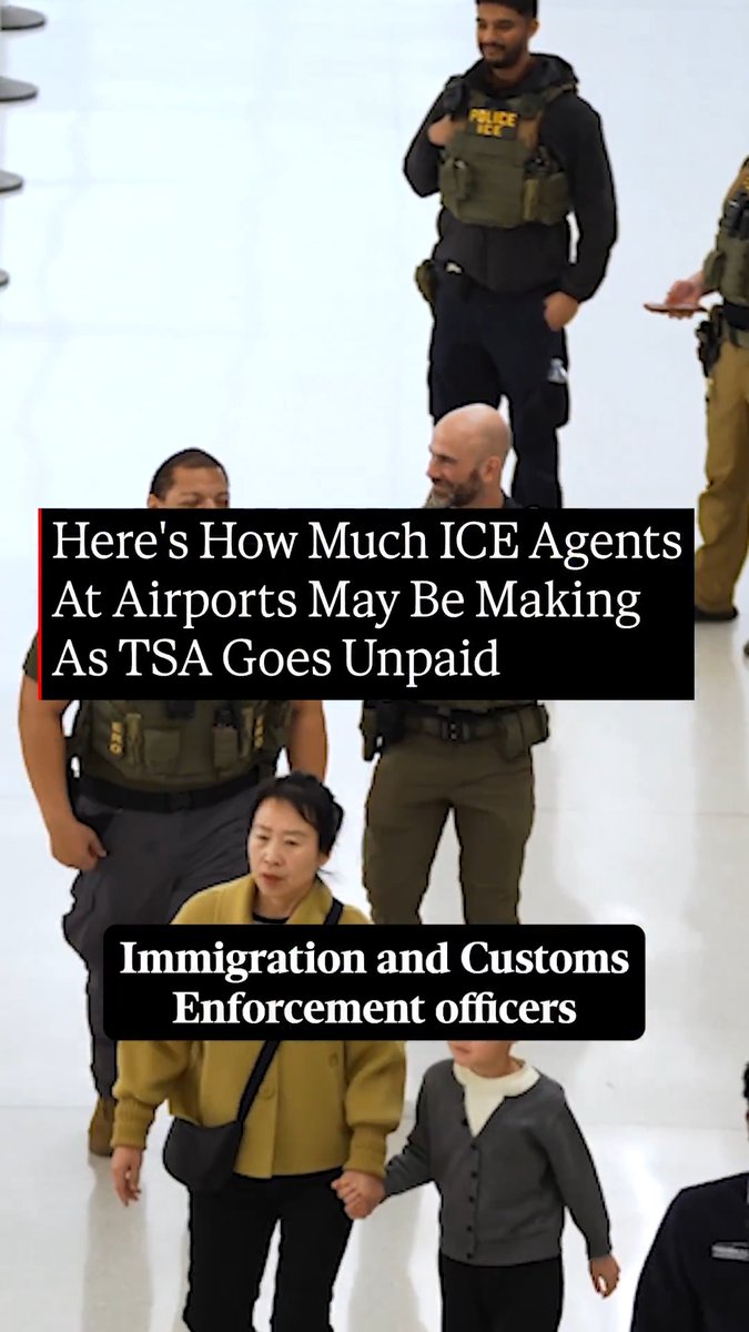 ICE officers deployed at airports across the United States are collecting a paycheck, even as they face criticism for being untrained to patrol airports—while TSA workers have gone more than a month without pay. Read more: