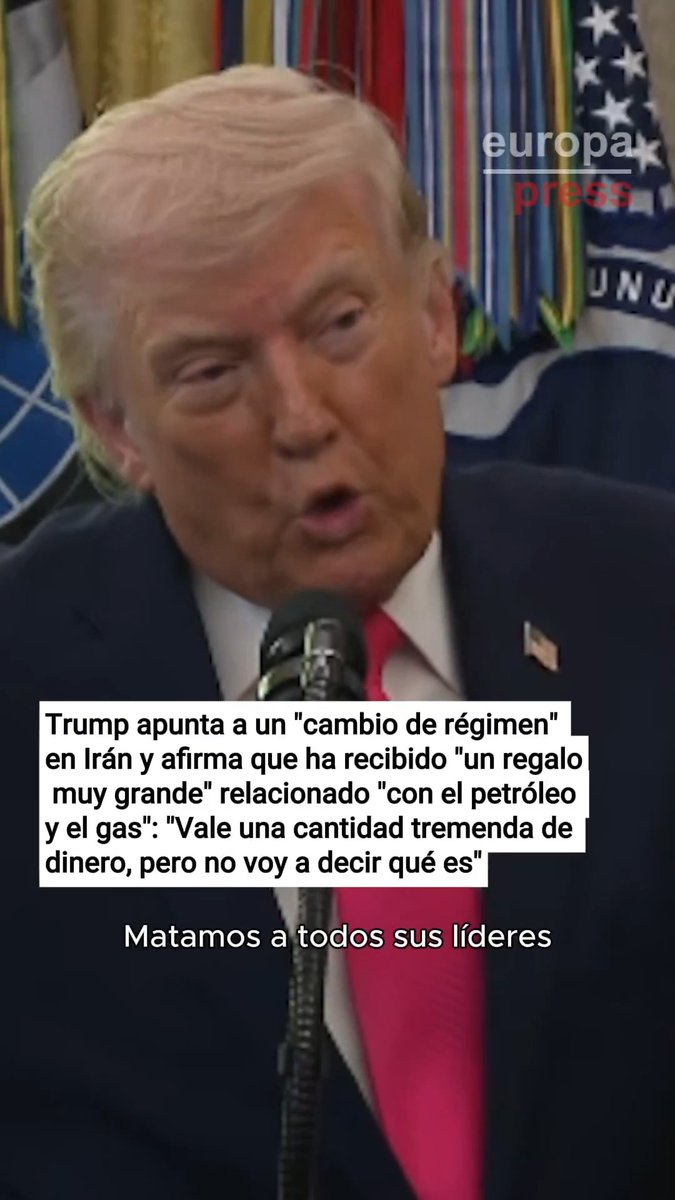 Trump apunta a un "cambio de régimen" en Irán y afirma que ha recibido "un regalo muy grande" del país "relacionado con el petróleo y el gas": "Vale una cantidad tremenda de dinero, pero no voy a decir qué es"