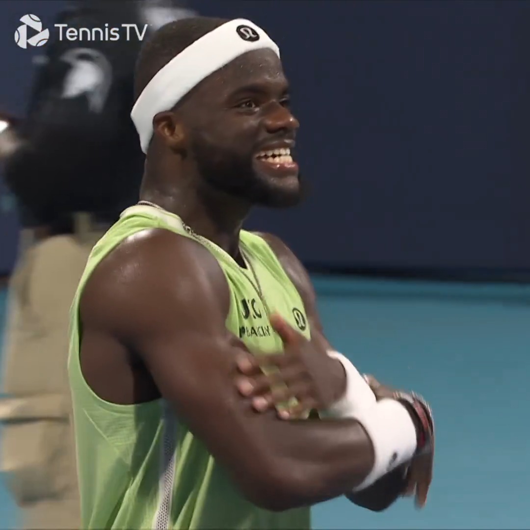 Foe fights through 🔥 Frances Tiafoe returns to the #MiamiOpen quarter-finals for the first time since 2019 with a 6-4 1-6 6-4 win over Atmane!