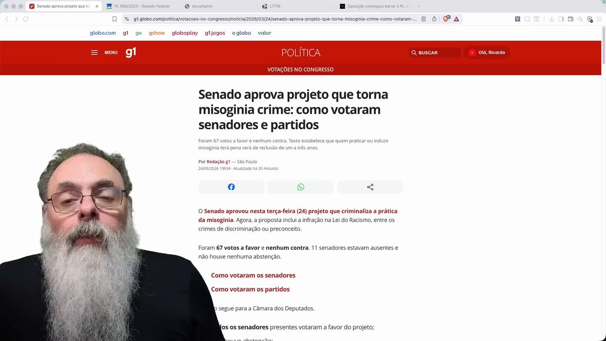 SENADO aprova o PL da MISOGINIA, mas FELIZMENTE, NÃO é o PIOR dos VÁRIOS PROJETOS da MISOGINIA