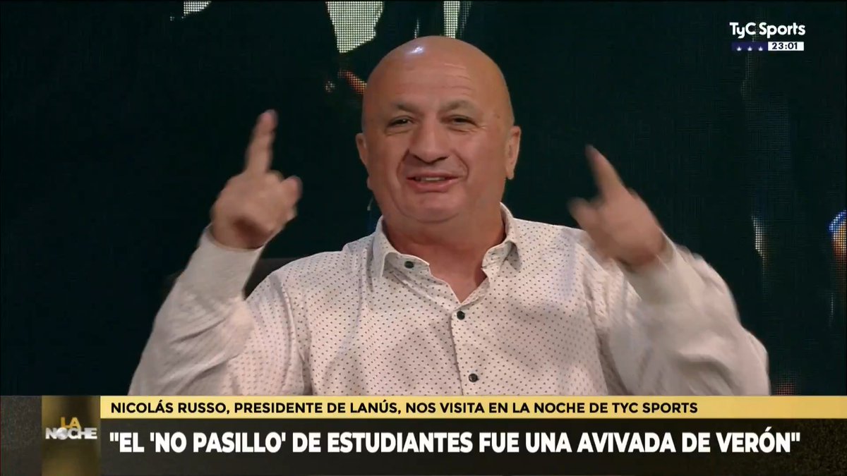 DEL "FUE UNA VIVEZA DE VERÓN" A "LOS ÁRBITROS ANTE LA DUDA COBRABAN PARA ESTUDIANTES" Nicolás Russo, presidente de Lanús, pasó por La Noche de TyC Sports y recordó el pasillo de espaldas de los jugadores del Pincha en la cancha de Rosario Central.