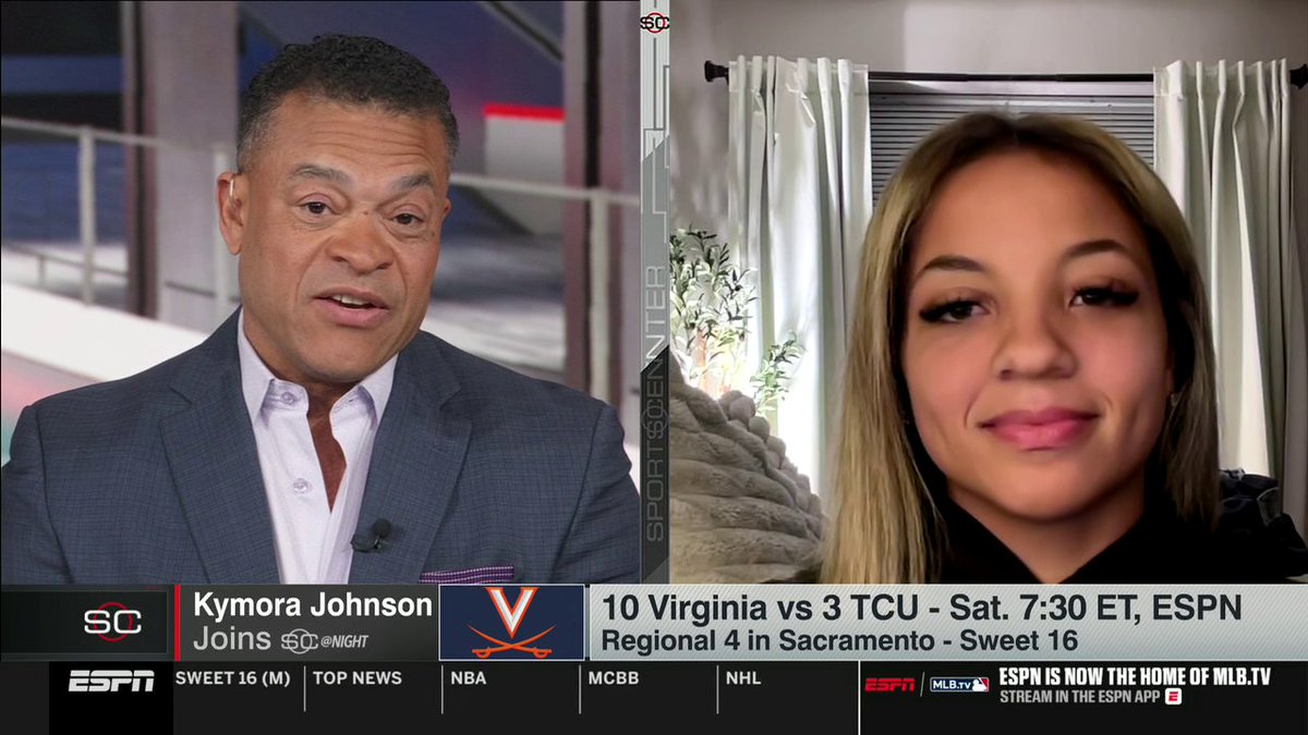 UVA standout Kymora Johnson taps in with Michael Eaves on SportsCenter ahead of the Sweet 16 🔥🏀
