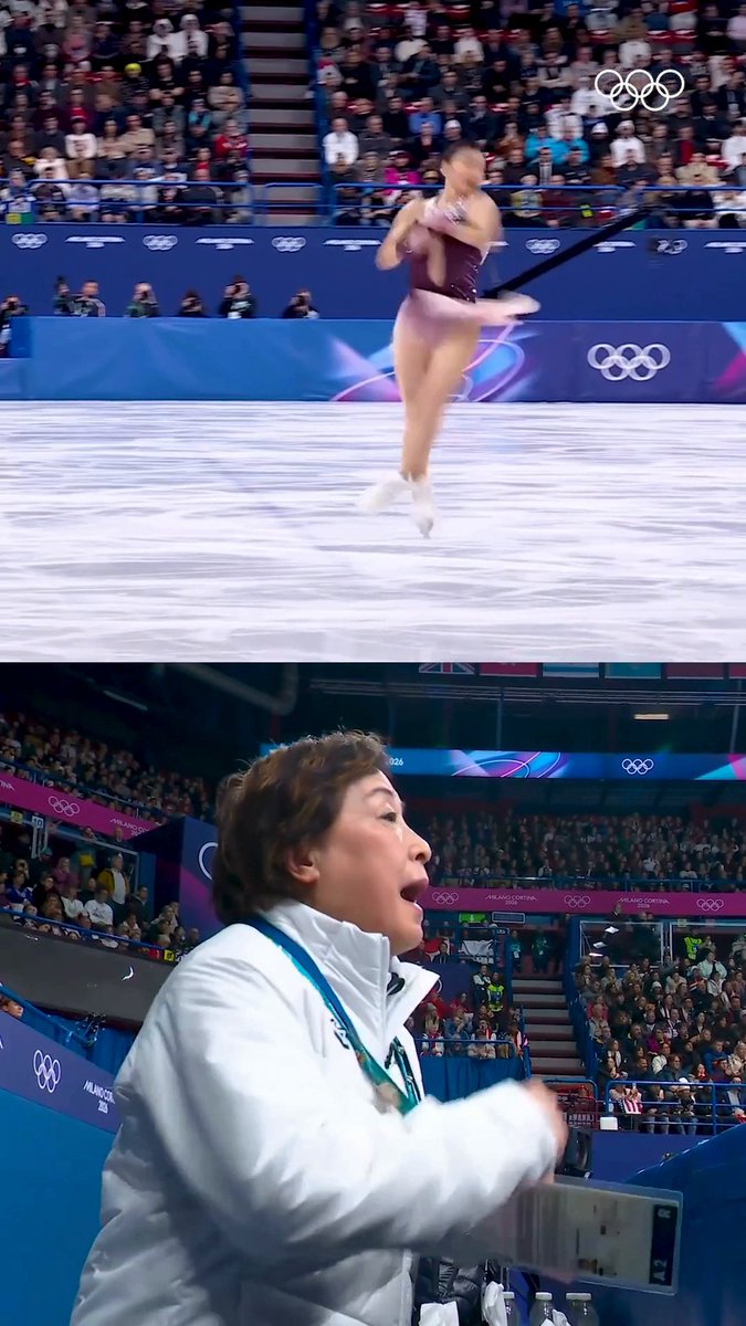 坂本花織選手を見守る中野園子コーチ💗 #オリンピック