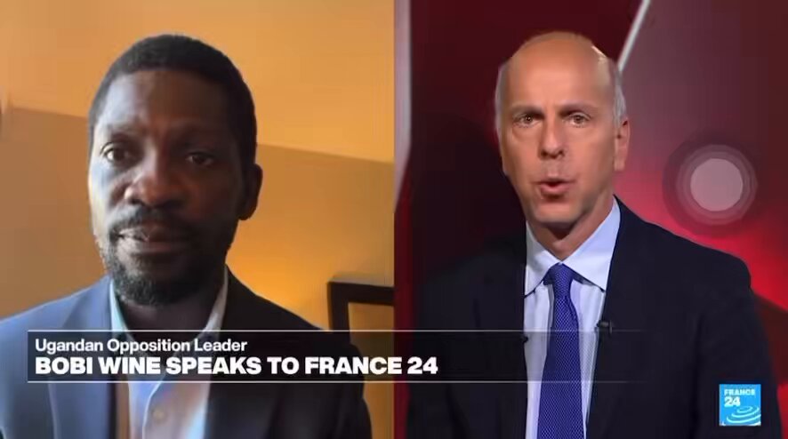 bobi wine struggles to answer the question on negotiations about his safe return between ambassador william popps and the nrm regime. it seems he is unaware of the role the @usembassyuganda is playing to lower the political temperature!