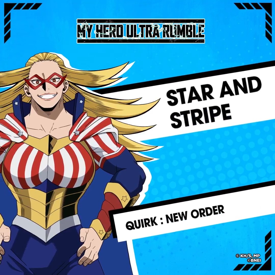 ━\Playable Character Added!/━ #StarandStripe ━━━━━━━━━━━━━━━ A superstar from the home of heroes has arrived! Pull enemies toward the center of your attacks, and overturn the rules of battle with your Quirk, "New Order"! Download now! #MHUR