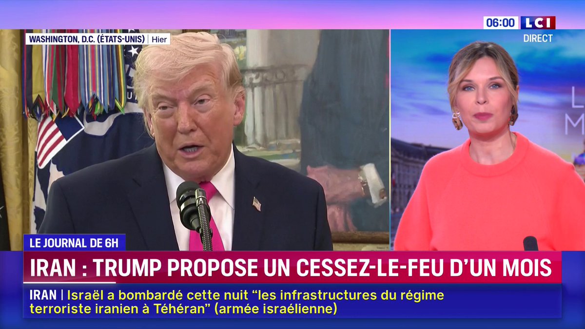 Iran : Donald Trump propose un cessez-le-feu d'un mois 📺 Le journal de Laurène Barrière-Tallerie dans la matinale LCI