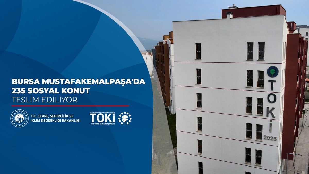 🏘️ Bursa Mustafakemalpaşa Lalaşahin Mahallesi'nde 2️⃣3️⃣5️⃣ sosyal konut tamamlandı. 🗓️ 1️⃣6️⃣ - 2️⃣7️⃣ Mart 2️⃣0️⃣2️⃣6️⃣ tarihleri arasında hak sahiplerine teslim ediliyor. 🏕️ Dinlenme Alanları 🏃🏻‍ Spor Alanları 🛝 Çocuk Oyun Alanları 🌳 Yeşil Alanlar 🕌 Cami 🏫 İlköğretim Okulu 🏢 Dükkan 🅿️ Otopark 👨‍👩‍👧‍👦 Hak sahibi vatandaşlarımıza yeni yuvalarında huzurlu, sağlıklı ve mutlu bir yaşam dileriz.