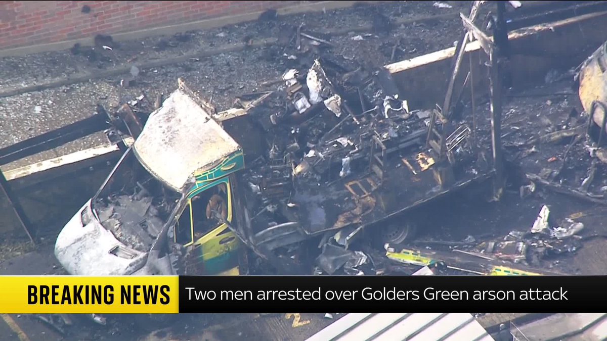 BREAKING: Two men have been arrested in connection with the Golders Green arson attack on Jewish community ambulances. Read more: 📺 Sky 501, Virgin 602, Freeview 233 and YouTube