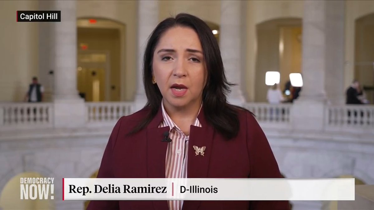 Congressmember Delia Ramirez reacts to the swearing-in of Trump's new DHS Secretary Markwayne Mullin, who has refused to condemn the possible deployment of ICE agents to polling sites in the upcoming midterm elections.