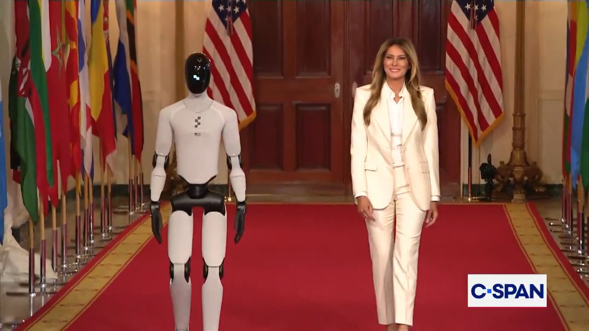 "Figure 03" AI-powered robot accompanies first lady Melania Trump to a White House summit on empowering children with educational technology.