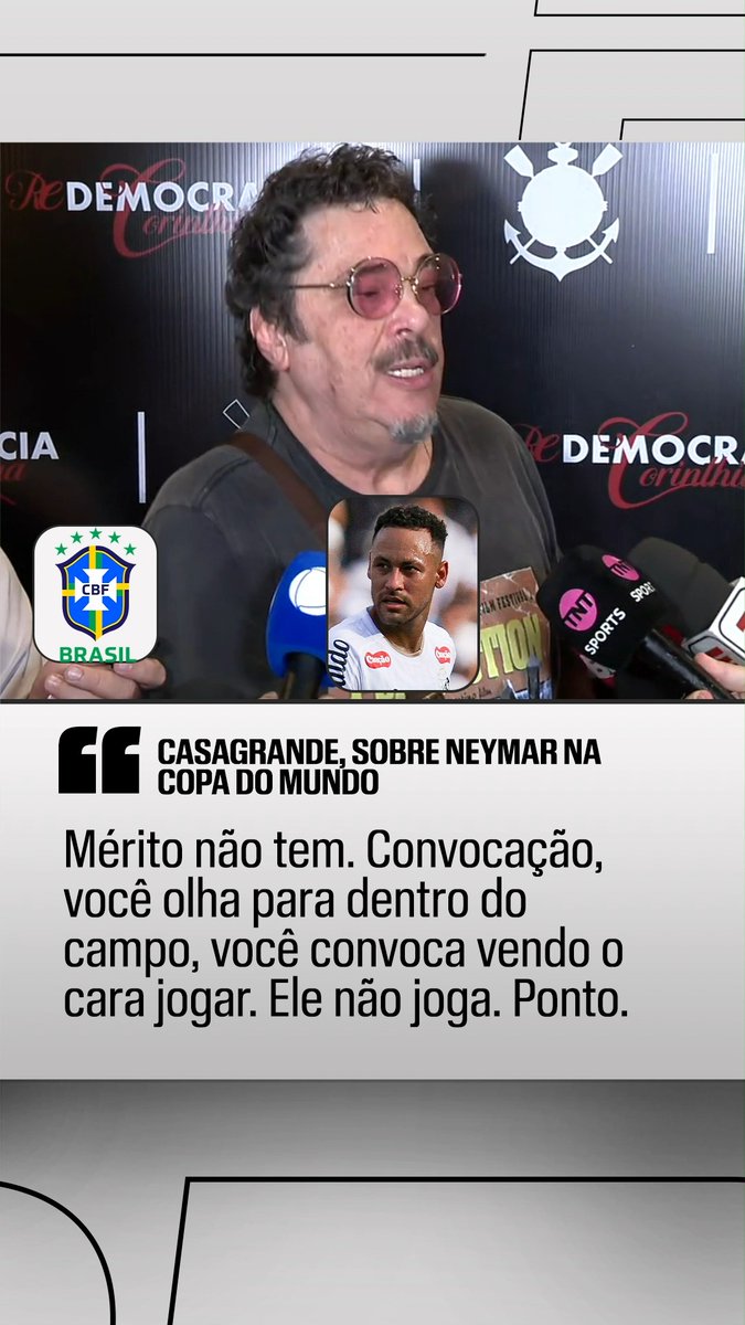 NEYMAR MERECE SER CONVOCADO? Participando de evento da Democracia Corinthiana na Neo Química Arena, Casagrande foi perguntado sobre Neymar estar ou não na Copa do Mundo e respondeu que o camisa 10 do Santos "não tem feito por merecer"! #Futebol #Neymar #ESPN2026 #SelecaoBrasileira