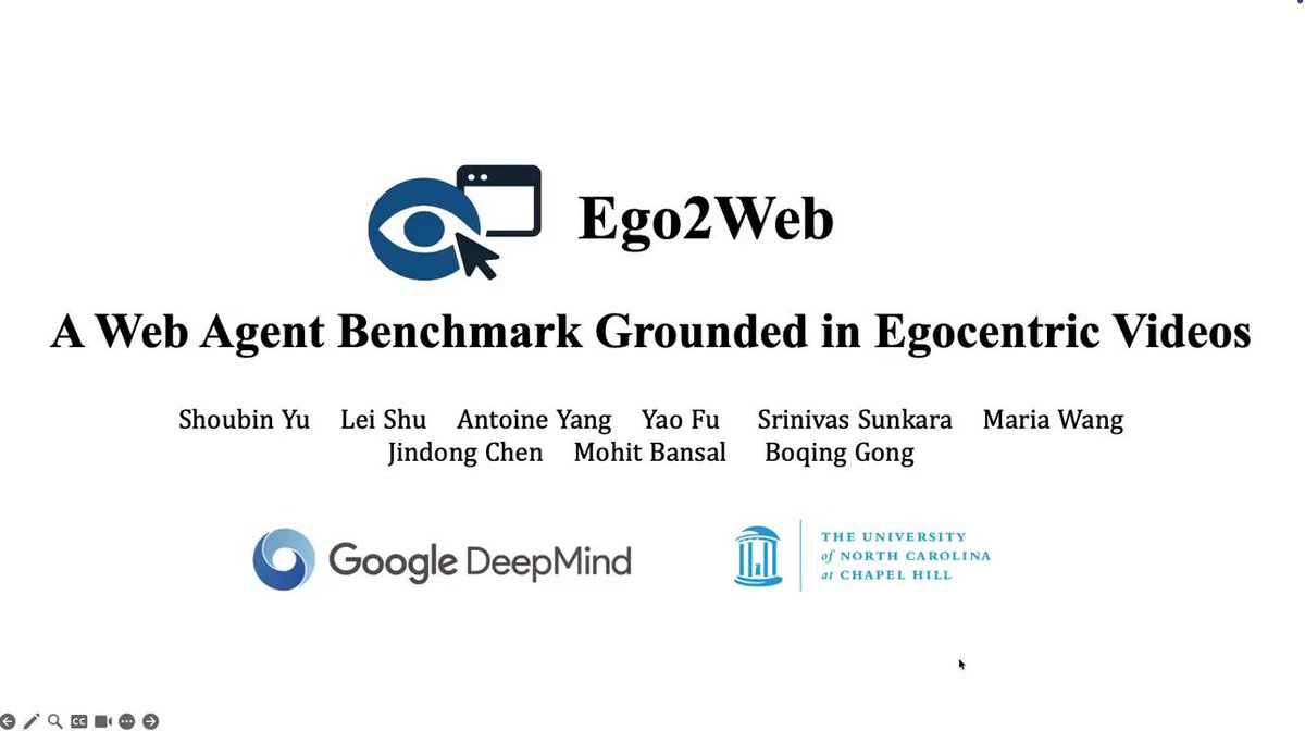 Introducing Ego2Web from Google DeepMind and UNC Chapel Hill, accepted to #CVPR2026. AI agents can browse the web. But can they act based on what you see? Existing benchmarks focus only on web interaction while ignoring the real world. Ego2Web bridges egocentric video perception and web execution, enabling agents that can see through first-person video, understand real-world context, and take actions on the web grounded in the egocentric video. This opens a path toward AI assistants that operate seamlessly across physical and digital environments. We hope Ego2Web serves as an important step for building more capable, perception-driven agents. 🧵👇