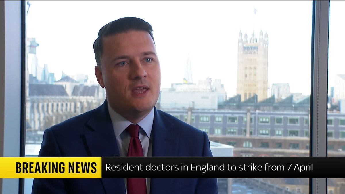 The expectations of the resident doctors' committee are "beyond reasonable and realistic", says Health Secretary Wes Streeting. It's after the British Medical Association announced a six-day resident doctors' strike in England. 📺 Sky 501 and YouTube