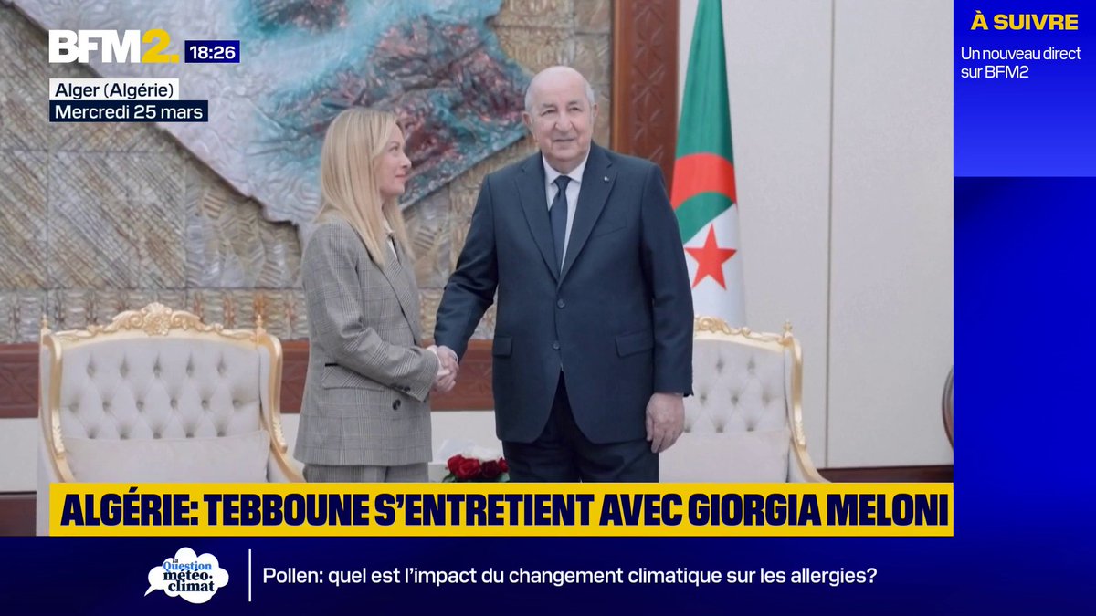 Coopération, fourniture de gaz: la cheffe du gouvernement italien Giorgia Meloni, en visite officielle à Alger #BFM2