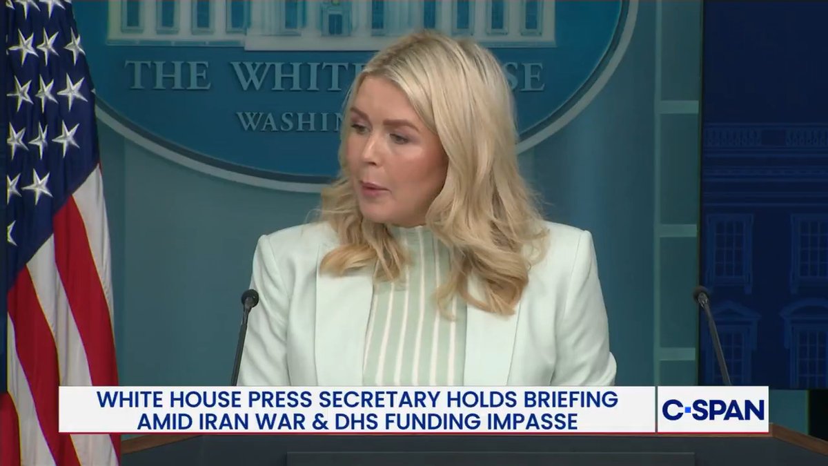 Q: "With the war taking place and gas prices going up, I'm curious what President Trump's message would be to those voters who swung into his coalition in 2024?" WH Press Sec: "President Trump is doing this for you."