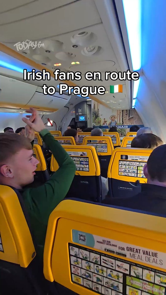 If you were hoping for a quiet flight to Prague… think again 🇮🇪✈️😂 #COYBIG #IrelandAway #BoysInGreen #IrishFans