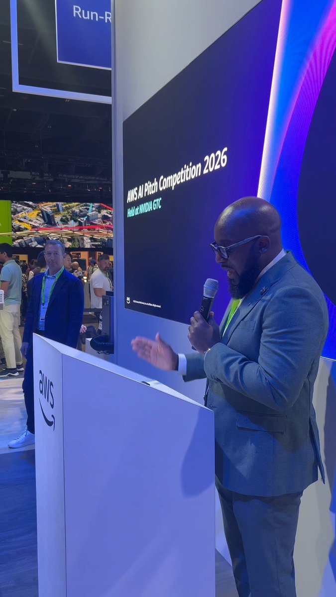 Last week at NVIDIA GTC, the AWS 2026 AI Pitch Competition offered 6 early-stage AI companies the opportunity to compete for up to $25,000 in AWS credits, dedicated mentoring support from AWS and NVIDIA (through their Inception program), and exposure to senior leaders from AWS, NVIDIA, and top-tier VC firms. Startups Keyframe Labs, Kuvia, @NomadicML, Tynapse, Saptiva, and Bindwell pitched to a panel of judges, presenting their technical and business models to the audience that gathered at the AWS booth. Nomadic took first place, followed by Kuvia in second and Bindwell in third. Each founder brought their A-game to the table, and we're excited to continue supporting them as they grow!