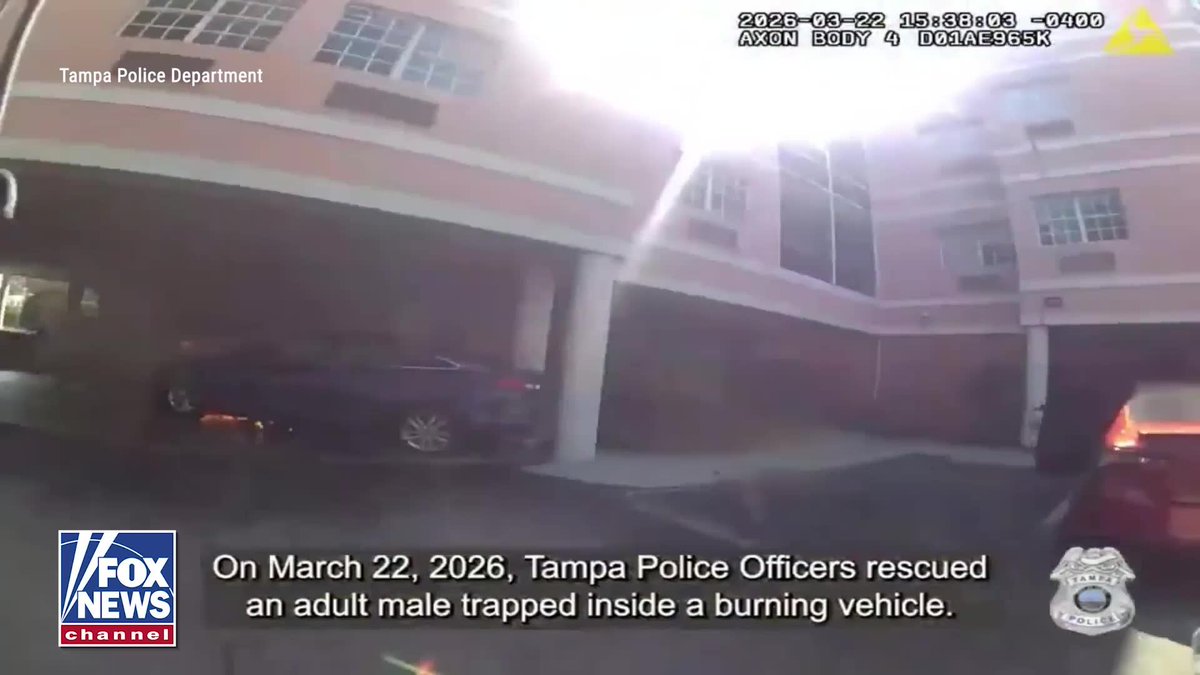 SMASH AND SAVE: Tampa police officers rescue a man from a burning car after he crashed due to a medical emergency. Officers were forced to smash the driver's side window to unlock the door and pull the man to safety, he was eventually released from the hospital with only minor injuries.