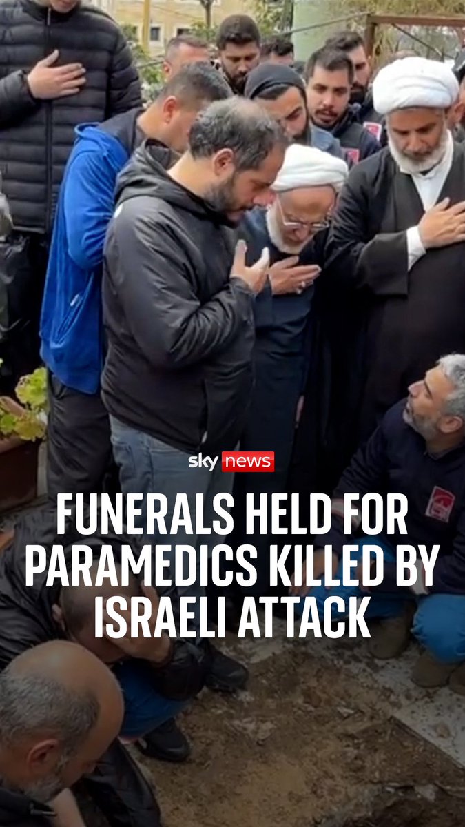 A convoy of ambulances to signal farewell to two young volunteer emergency workers killed in Israeli airstrikes in southern Lebanon. The Lebanese government has called the attacks against the country’s medical infrastructure a war crime. Sky's Alex Crawford reports