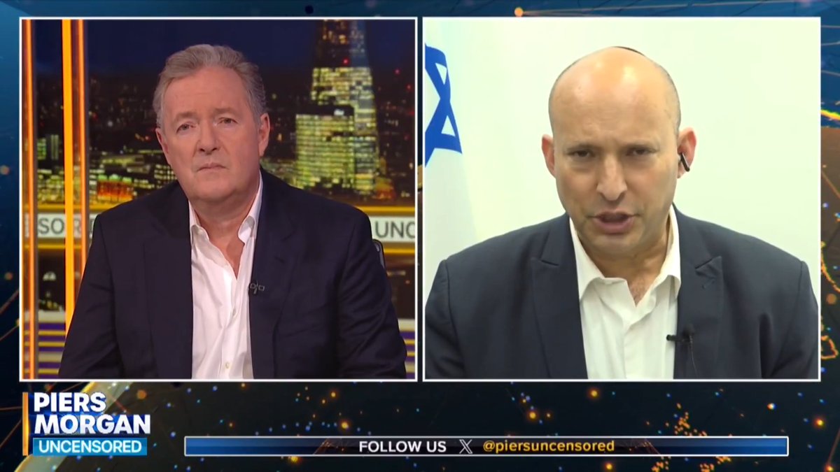 "That's not an answer to my question..." Piers Morgan questions former Israeli PM Naftali Bennett about whether his country intends to depart the Iran War. Watch more 👇 📺 Piers Morgan | Naftali Bennett נפתלי בנט
