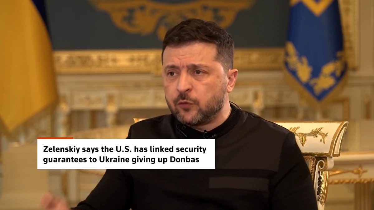 The US is making its offer of security guarantees for a peace deal in Ukraine conditional on Kyiv ceding all of the country's eastern region of ‌Donbas to Russia, President Volodymyr Zelenskiy told @reuters