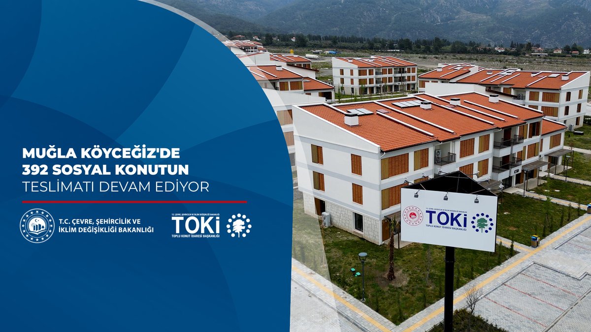 🏘️ Muğla Köyceğiz Toparlar Mahallesi'nde 3️⃣9️⃣2️⃣ sosyal konut inşa ettik. 🗓️ 0️⃣9️⃣ - 3️⃣1️⃣ Mart 2️⃣0️⃣2️⃣6️⃣ tarihleri arasında hak sahiplerine teslim ediliyor. 🏕️ Dinlenme Alanları 🏃🏻‍ Spor Alanları 🛝 Çocuk Oyun Alanları 🌳 Yeşil Alanlar 🕌 Cami 🏢 Ticaret Merkezi 🅿️ Otopark 👨‍👩‍👧‍👦 Hak sahibi vatandaşlarımıza yeni yuvalarında huzurlu, sağlıklı ve mutlu bir yaşam dileriz.