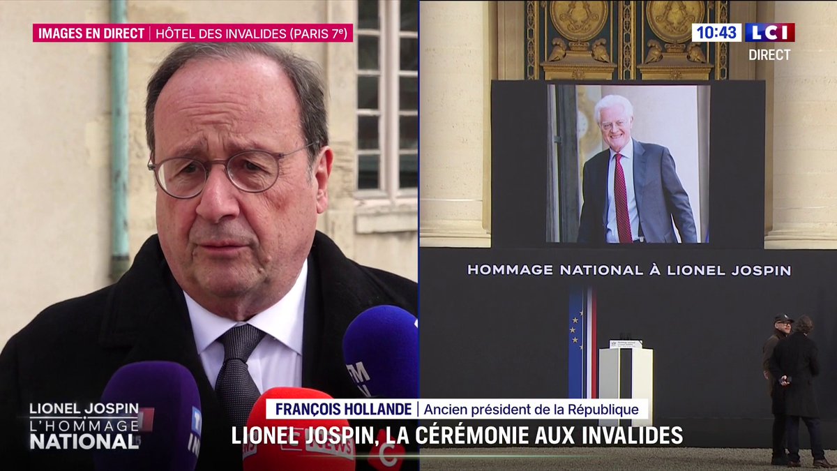 🔴 Lionel Jospin : la cérémonie aux Invalides "Je me souviens de la rigueur que représentait cet homme, de la rigueur morale, de la rigueur dans le raisonnement, de la sagesse dans laquelle il avait voulu inscrire sa politique", assure François Hollande