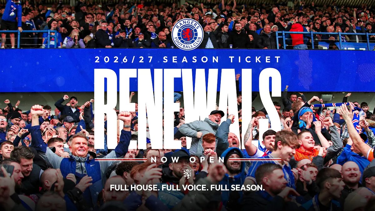 ๐ Rangers Isn't Rangers Without You. ๐ก 2026/27 Season Ticket renewals are now open! ๐