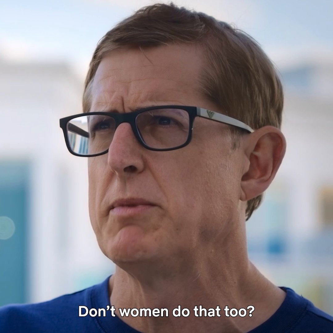 "Don't women do that too?" LOUIS THEROUX: INSIDE THE MANOSPHERE is now playing.