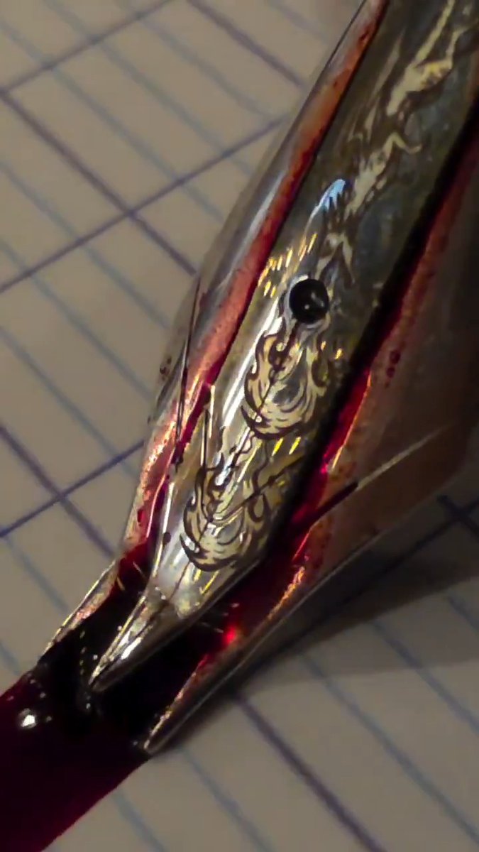 Not blood, just Montblanc LOZ Horse red ink flowing ridiculously smooth. Flex fude brush doing its thing 🖋️