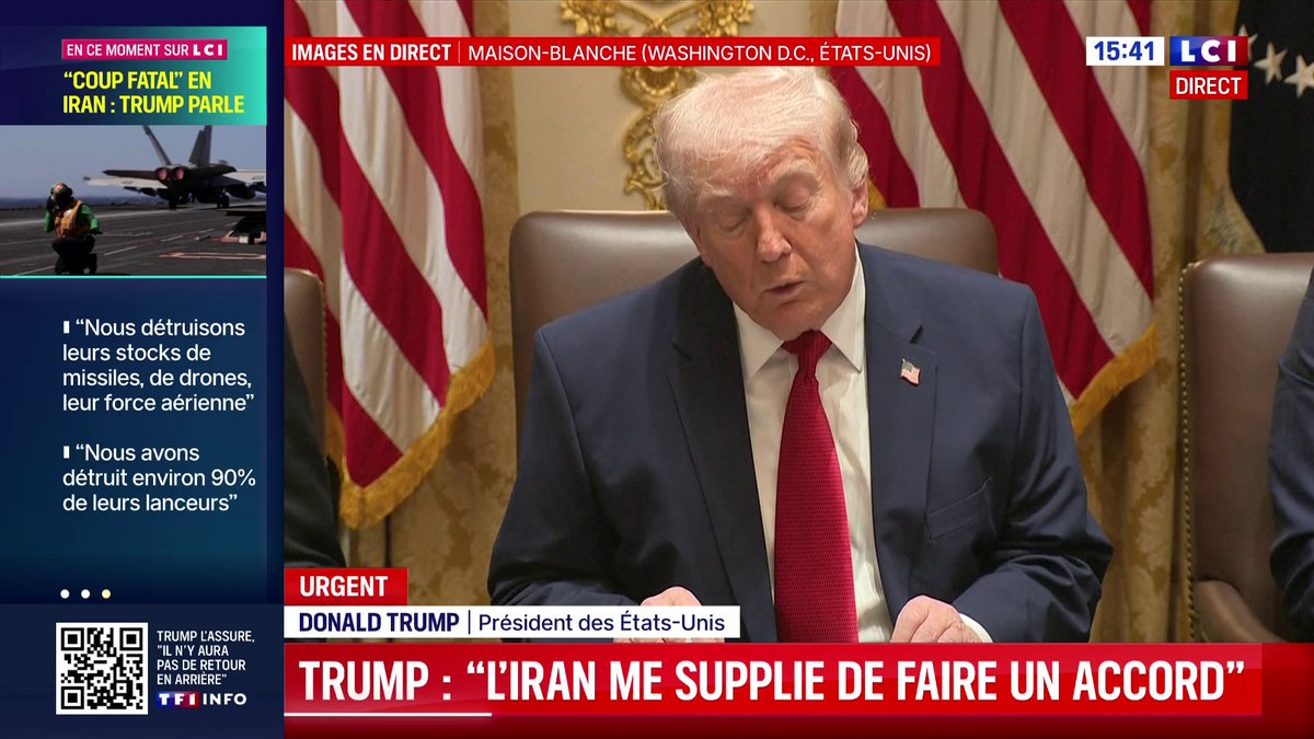 🔴 🗣️ "Les Iraniens me supplient de conclure un accord. (...) On ne peut pas permettre à des dingues de se doter de l'arme nucléaire." ▶️ Donald Trump explique qu'il ne sait pas si un accord sera possible avec l'Iran