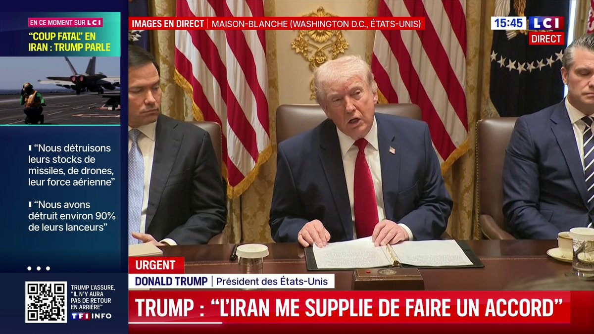 🔴 🗣️ "Ils sont vraiment dingues. Si l'on ne les avait pas frappés avec nos B-2, ils se seraient dotés de l'arme nucléaire en deux semaines." ▶️ Donald Trump vante les capacités militaires américaines lors de l'opération "Epic Fury"